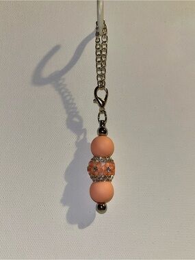 Peach Flower & Rhinestone Silver-tone Beaded Cup Charm